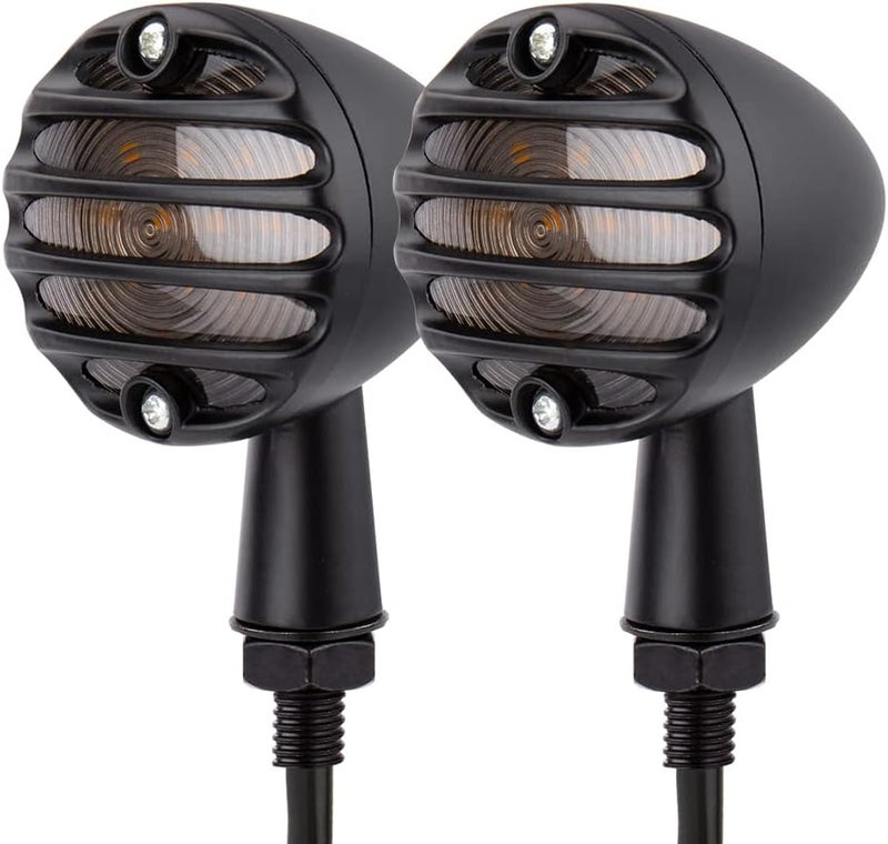 KICRY SMD LED Bullet Turn Signals Motorcycle Amber Front Rear Blinker Grill Indicator Universal Compatible for Honda Yamaha Suzuki Kawasaki Harley Chopper Bobber Dyna(Black-Amber) - Image 1